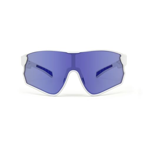 EnzoDate All-in-one Vibrant Color Tinted Photochromic Cycling Goggles Multi-intensity Adaptive Sunglasses Lens (White Frame with Blue Tinted Lens) Deal