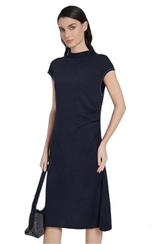 Robe midi bleu marine à coupe trapèze décontractée et col montant minimaliste