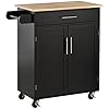 HOMCOM Chariot de Service desserte de Cuisine à roulettes îlot de Cuisine avec tiroir Placard et Porte torchon – 83l x 45P x 91,5 cm Noir