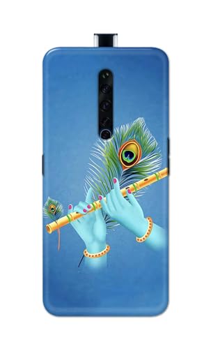 Image of Plastic Printfidaa Printed Hard Back Cover Case For Oppo Reno2 Z|Oppo Reno2 F Back Cover (Flute In Krishna Hands) -112,Blue