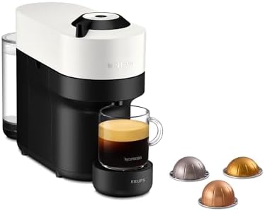 Nespresso Krups Machine à Café Vertuo POP Blanche, Capsules café Vertuo seulement, Technologie Centrifusion, 5 Tailles de Tasses + Kit de Bienvenue, Design Compact, Arrêt Automatique, YY4889FD