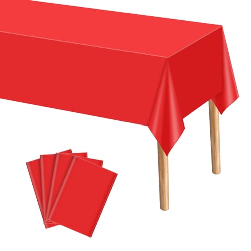 mwellewm 4 Packs Red Tablecloth Plastic Red Table Cloth Christmas Tablecloth 54 72 Rectangle Disposable Tablecloths Waterproof Green Table Cover for Party Holiday & Gathering Use
