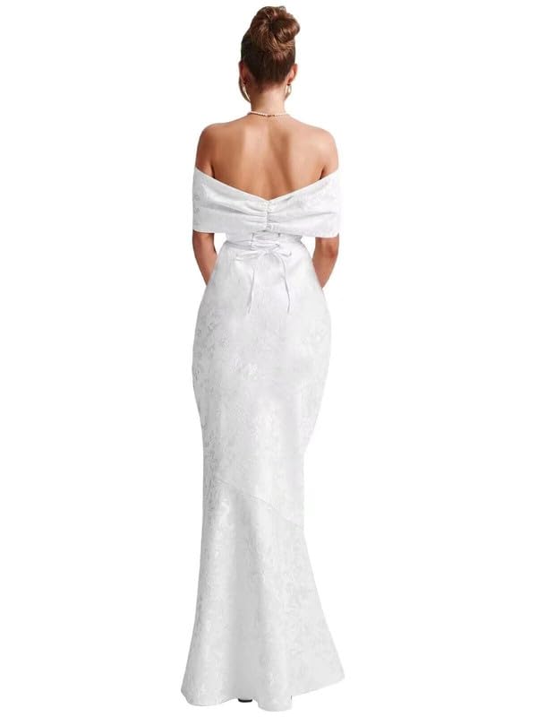 Mermaid Jacquard Satin Prom Dress Long Off Shoulder Big Bow Evening Party Formal Gowns2