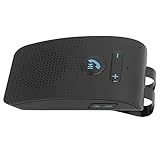 Funien Car Speakerphone Handsfree Dual Connection for Car Music Playback with Back Clamp/Holder, Wireless Speaker Sun Visor Receiver Adapter for Safe Driving, Fits Two Mobile Phones, ABS Material