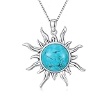 DOLIOX Sun Turquoise Pendant Necklace, 925 Sterling Silver Genuine Gemstones Western Jewelry Gift for Women