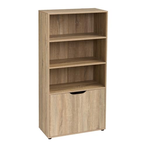 LOLAhome - Estantería Color de Madera Natural de 120x60x29 cm. Librería Laminada con Puertas y Compartimentos Abiertos. Mueble Almacenaje para Estudio,Dormitorio, Salón, Oficina y Bilbioteca