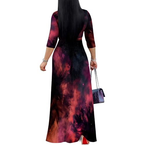 Image of PinkPatty Women's Print Maxi Dresses 3 /4 Sleeve Flowy Long Dress V Neck Wrap Tie Waist Sundress