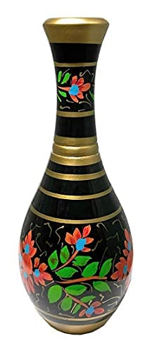 Naha Décor Handcrafted Wooden Artificial Flower Vase/Pot for Table Decoration for Ideal for Home Hotel & Restaurant (Size: 30 cm /11.8 inch Height and 12cm/4.7inch Width) (Black)