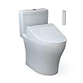 TOTO WASHLET+ Aquia IV One-Piece Elongated Dual Flush 1.28 and 0.9 GPF Toilet and WASHLET C5 Bidet Seat, Cotton White- MW6463084CEMFGN#01