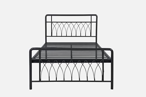 Image of Jexx Metal Single Size Bed Without Storage | Wrought Iron Cot with Headboard & Footboard| Sturdy Powder Coated Platform Bed Single Size Cot for Bedroom, Living Room, (Jexx Black)