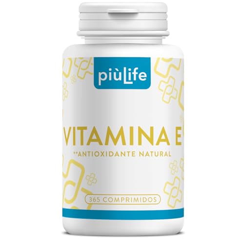 Vitamina E Pura 365 Comprimidos PiùLife, 356 U.I Por Dosis (4 Al Día), Antioxidante Natural Contra Los Radicales Libres, Vitamina E Para La Cara, Piel, Vista, D-Alfa-Tocoferol
