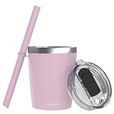 CUPKIN Stackable Stainless Steel Kids Cup Smoothie Tumbler, Powder Coated Insulated Tumblers, BPA Free Lid and Silicone Straw 8 Fl Oz (Pack of 1), Pink