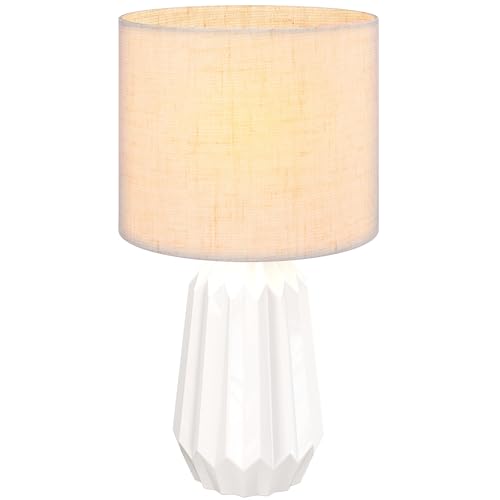 HOMCOM Lámpara de Mesa con Base de Cerámica y Pantalla de Lino Lámpara de Mesita de Noche de Estilo Retro con Interruptor para Dormitorio Salón E27 40W Blanco y Beige