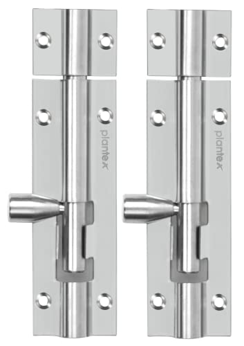 Image of Plantex Stainless Steel Tower Bolt /Tower Bolt for Home,Offices Doors and Windows /Tower Bolt for Main Door /Door Latch /Kundi /Chitakini /Door Latch for Windows - Pack of 2 (Chrome-Silver, 4 inch)