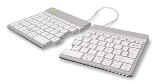 R-Go Split, ergonomische Tastatur, Bluetooth 5.0, mit AntiSI Software, AZERTY Belgien, ergonomisches Design mit geteilter Tastatur, kompatibel mit Windows/Microsoft/MacOS, Weiß