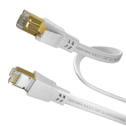 Cat 8.1 LAN Kabel Flach 0,25m &ndash; High Speed Ethernet Netzwerkkabel 40 Gbit/s 2000 MHz Patchkabel RJ45 S/FTP PiMF Kupfer &ndash; Internetkabel f&uuml;r PC, Router, Modem, Switch, Smart TV, PS5, Xbox &ndash; Wei&szlig;