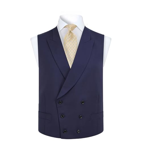 Men's Suit Vest Formal Slim Fit Peak Lapel Double Breasted Tuxedo Vest Casual Business Dress Waistcoat Vest