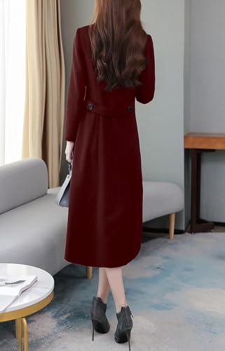 chouyatou Women's Chic Shawl Collar Work Double Breasted Maxi Long Wool Pea Coat