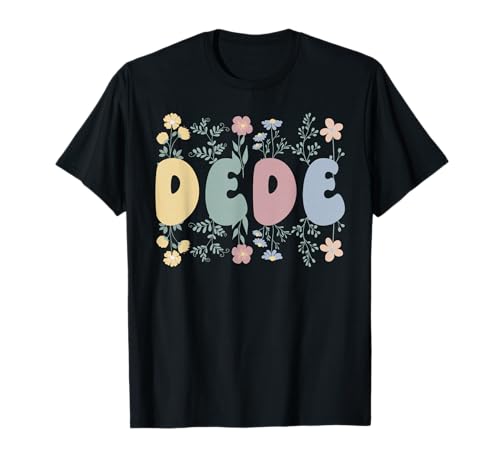 Groovy Dede Grandma On Mother's Day Women's Black Floral Letter Print T-Shirt