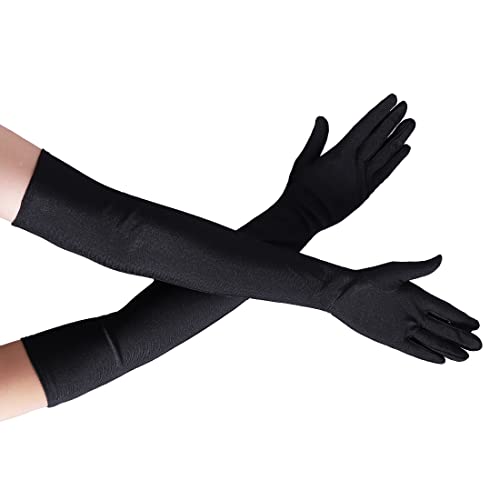 Long Opera Party Gloves for Women 1920s 20s Satin Gloves Costumes Elbow Length Bridal Evening Dress, 22 inches
