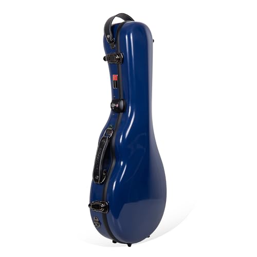 Crossrock Fiberglass Mandolin Case – Contoured for F-Style (Fits Gibson F5) | Navy Blue Gloss, Forest Green Velvet, TSA Lock, Accessory Compartment, Backpack Straps – Sleek Pro Travel Case