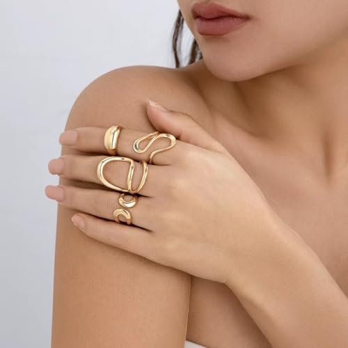 Image of Shining Diva Fashion Stylish Trendy Finger Rings Set for Women & Girls | Chunky Minimal Statement Ring Combos Modern Elegant Jewellery Collection