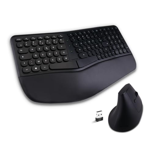 AD ADVANCE - Smartergo, Ensemble Clavier Souris sans Fil Ergonomique pour PC, Souris Verticale 57° Réglable 1600 DPI, Clavier AZERTY avec Repose-Poignets 112 Touches & 12 Raccourcis, 2.4 GHz, Noir