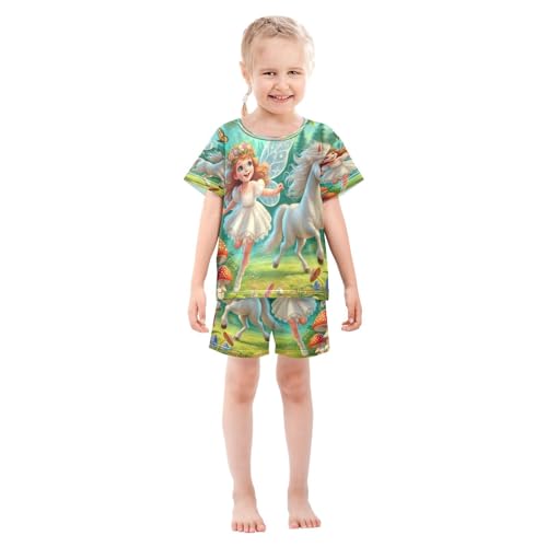 Fairy Unicorns Pajama Set Short Sleeve Summer Pajamas Shorts Sets PJ Clothes Set Soft 5Y3