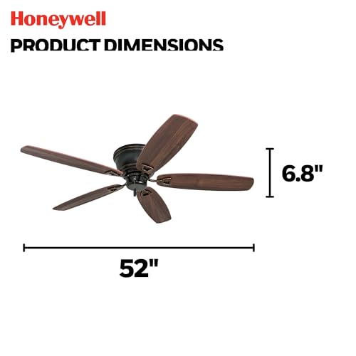 Honeywell Ceiling Fans Glen Alden, 52 inch Classic Flush Mount Indoor Ceiling Fan with No Light, Pull Chain, Quick-2-Hang Dual Finish Blades, Reversible Motor - 50516-01 (Oil Rubbed Bronze)