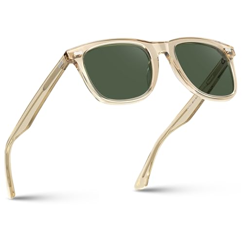Image of CARFIA Thick Polarized Sunglasses for Men UV400 Protection, Retro Square Hand-crafted Acetate Driving Shades CA5356