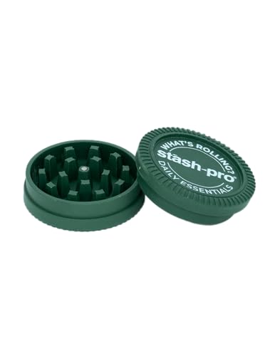 Image of Stash-Pro Herb Grinder - Compact 2-Part Crusher with Magnetic Lid | Durable Plastic Build | Portable for Daily Essentials (Green)