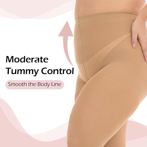 Image of Yilanmy Women's Plus Size Pantyhose Control Top Semi Opaque Tights 70D High Waist Nylons 2 Pairs