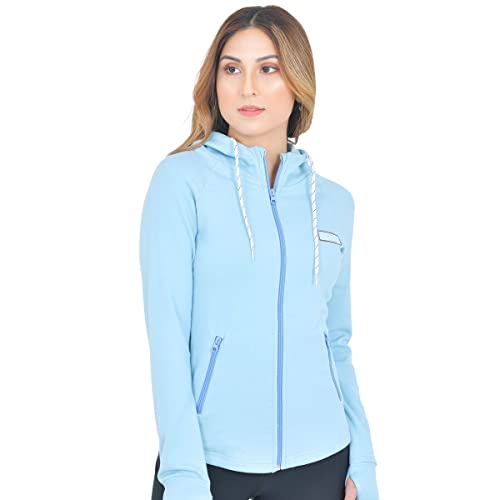 FULL TIME SPORTS® Damen Full Zip Hoodie Mit 2 Reißverschlusstaschen, Damen Langarm Kapuzen Sweatshirts Tops Für Laufen & Workout (Blau, X-Small) Cover