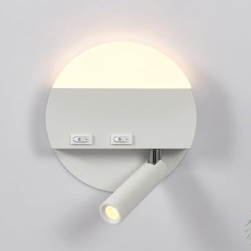 Aplique de pared de lectura redondo para mesita de noche, 2 luces, resistente, duradero, de aluminio, arriba y abajo, foco de lectura LED de montaje en pared con interruptor, lámpara de lectura girat