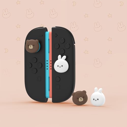 Image of PlayVital Thumb Grips for Nintendo Switch 2 | Kawaii Silicone Joystick Caps (4-Pack) - Cute Accessories Animal Design Thumbstick Covers for Joycon 2 - Chubby Bear & Smiley Bunny