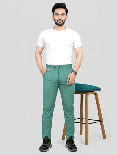 Image of MiraMichi Men's Slim Fit Formal Trousers - Crafted from Premium Lycra Blend Fabric, Solid Pattern, Ideal for Formal Occasions
