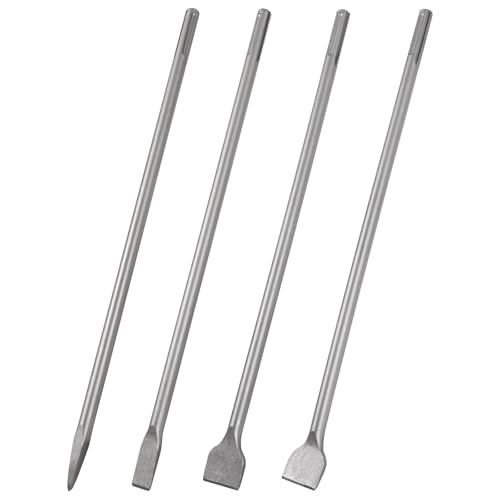 CPROSP 4tlg SDS Max Meißel 600mm Set Flachmeißel 25mm+Breiter Fliesenmeißel 50mm+Abgewinkelt Breiter Fliesenmeißel 50mm+Spitzmeißel für Beton und Mauerwerk Zubehör Bohrhammer