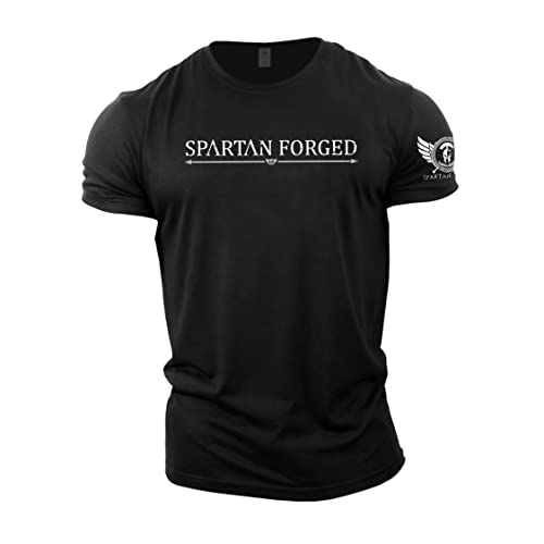 GYMTIER Spartan Forged - T-shirt de gym pour homme - Musculation - Haltérophilie - Strongman Training Top Active Wear Spartan Forged, Noir , XL Cover