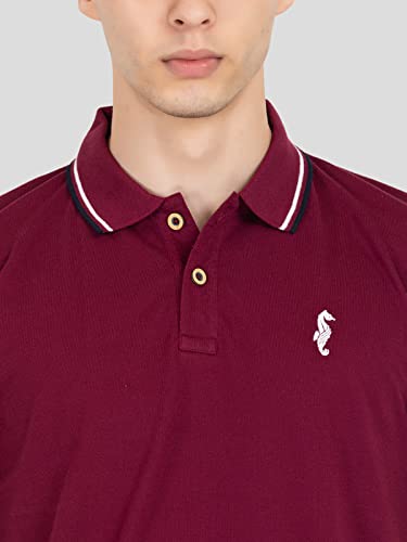 Image of MEN IN BLUE Mens Polo Tshirt | Cotton Blend Pique Knit Polo Collar Half Sleeve Regular Fit Tshirt with Embroidered Logo on Chest and Sleeve