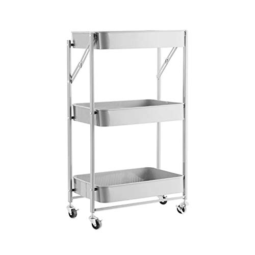 Foldable Rolling Storage Utility Cart with Wheels 3 Tier Heavy Duty Shelves Trolley Service Cart for Kitchen, Bathroom, Bedroom, Office