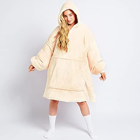 Value Comfort Home Luxurious Giant OVERSIZED HOODIE Sweatshirt Jumper Loungewear Cosy Blanket Super Soft Plush With Teddy Sherpa Lining Cream Cover