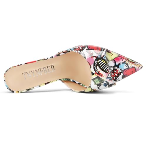Image of TNYNFBEB Womens Stiletto High Peep Open Pointed Toe Sandals Mules Shoes Slip-on Slingback Office Party Dress Patent Leather Summer 3.9 Inches Heels
