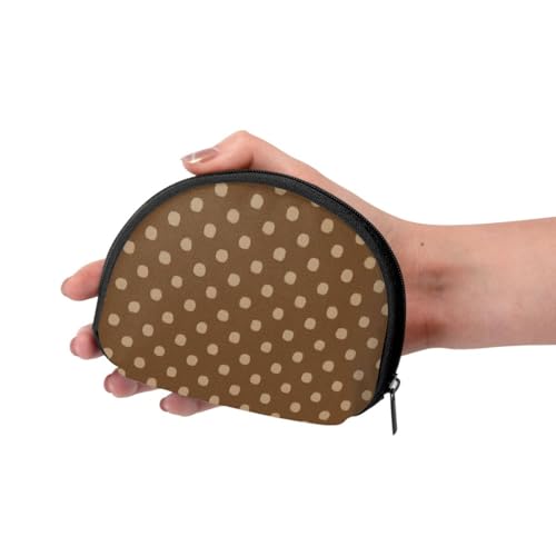 Portable Coin Purse Small Brown Polka Dot Mini Zippered Money Pouch Card Holder3