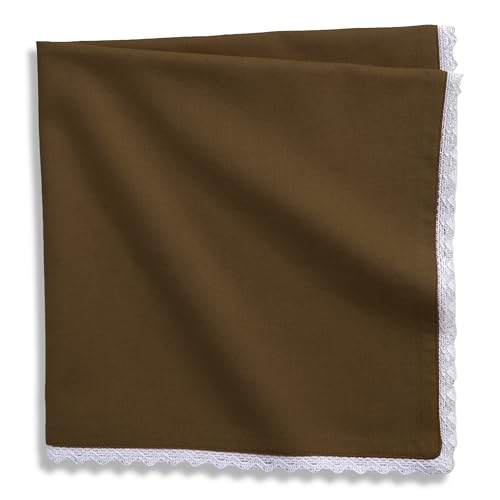 Image of FINGERCRAFT Lace Trim Cloth Napkins Set of 6, 20x20 Inch Cotton Linen Blend Dinner Napkins, Reusable Washable Table Napkins for Wedding, Farmhouse Dining, Parties & Home Decor (Brown)