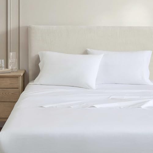 Image of Martha Stewart - Full Size Sheets Set, Crisp & Tailored Cooling Sheets with a Smooth Cotton Percale Lightweight Feel - Bed Sheets with Matching Pillowcases & Fitted Sheet (Lilly Pond Leaf Pink)