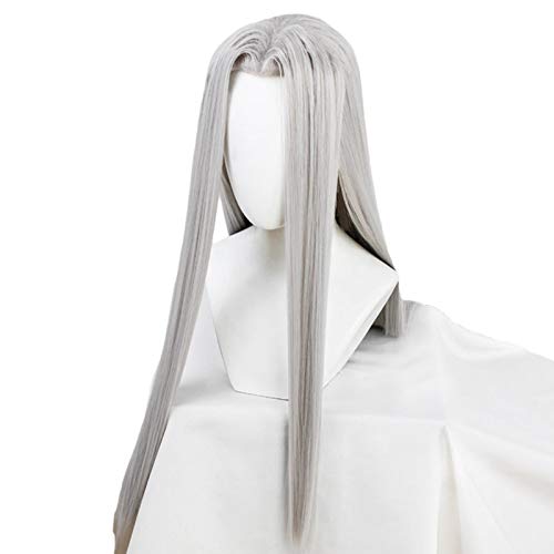 Perruque Sephiroth FF7 longue grise droite résistante à la chaleur pour costume