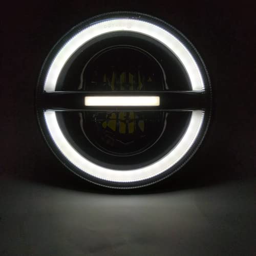 Image of Smart LED 7 inch Headlight | 75-90W | Half Ring Minus | High /Low Beam, DRL | Compatible with Royal Enfield, Thar, Gypsy