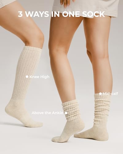 Image of FITRELL Slouch Socks for Women, 3 Pairs Soft Cotton Knee High Scrunch Tube Boot Socks