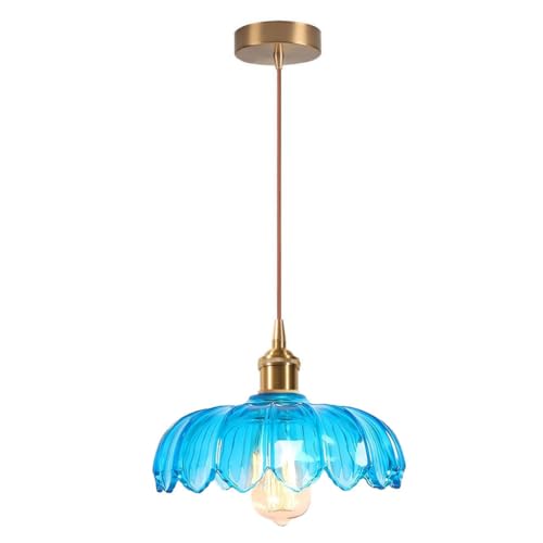 DLGLOLIN Suspension Luminaire Fleurs Créatif Bleu Vintage Lustre en Abat-jour en Verre E27 Lampe Suspendues Déco Plafonnier pour Cuisine Salle à Manger Chambre