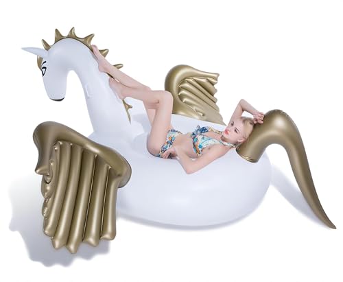 Image of Jasonwell Giant Inflatable Flamingo Swan Pegasus Pool Float Summer Beach Swimming Pool Floatie Lounge Floating Raft Outdoor Party Decorations Toys for Adults